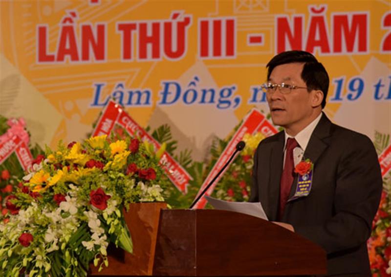 Đồng chí Nông Quốc Tuấn - Thứ trưởng, Phó Chủ nhiệm Uỷ ban Dân tộc phát biểu tại Đại hội