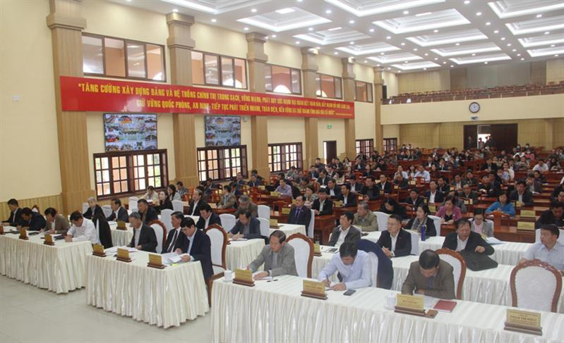 Quang cảnh Hội nghị tại điểm cầu trung tâm Hội trường Tỉnh ủy
