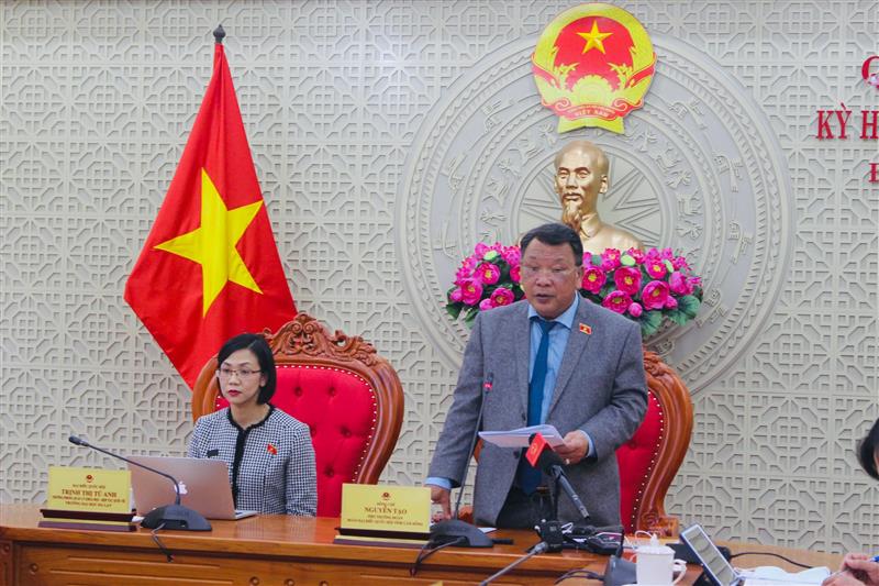 Phó Trưởng Đoàn chuyên trách Đoàn Đại biểu Quốc hội tỉnh Lâm Đồng Nguyễn Tạo cho ý kiến tại phiên thảo luận tổ.