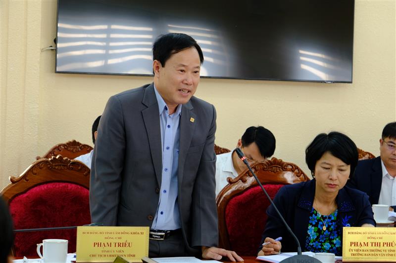 Đồng chí Phạm Triều - Chủ tịch Ủy ban MTTQ phát biểu ý kiến tại phiên họp.