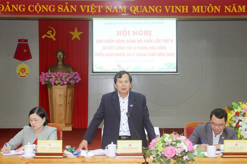 Bí thư Đảng ủy Khối Các cơ quan tỉnh Lâm Đồng Phạm Thanh Quan phát biểu kết luận hội nghị. Bí thư Đảng ủy Khối Các cơ quan tỉnh Lâm Đồng Phạm Thanh Quan phát biểu kết luận hội nghị.
