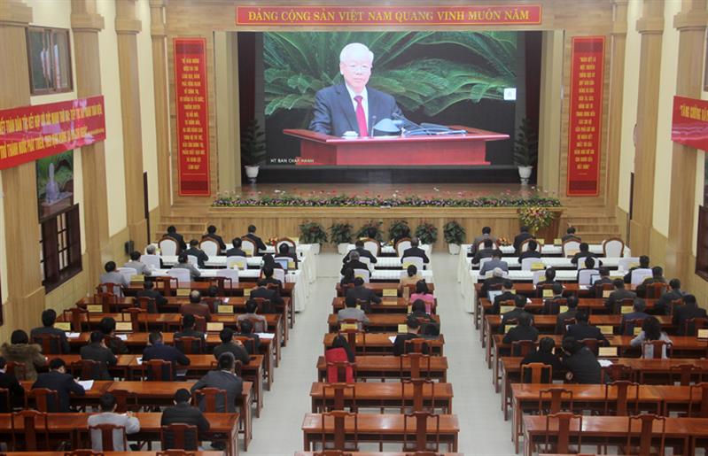 Quang cảnh Hội nghị tại điểm cầu Hội trường Tỉnh ủy Lâm Đồng