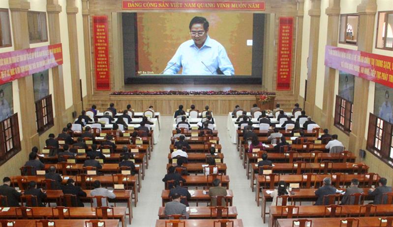 Toàn cảnh Hội nghị tại điểm cầu Hội trường Tỉnh ủy Lâm Đồng.