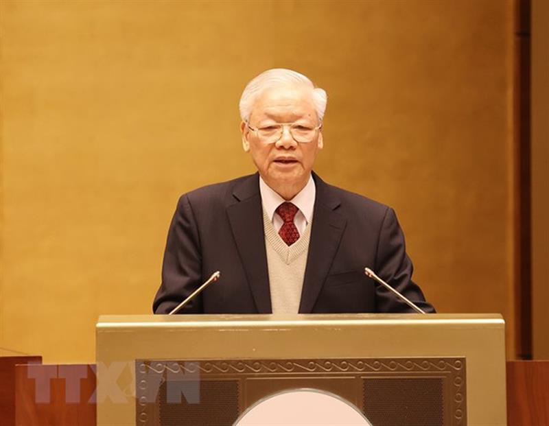 Tổng Bí thư Nguyễn Phú Trọng phát biểu chỉ đạo tại Hội nghị. (Ảnh: TTXVN)