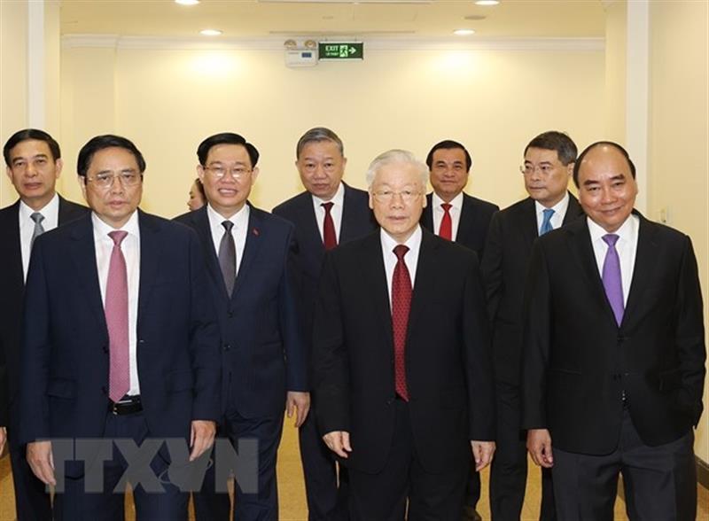 Tổng Bí thư Nguyễn Phú Trọng và các lãnh đạo Đảng, Nhà nước cùng các đại biểu dự bế mạc Hội nghị